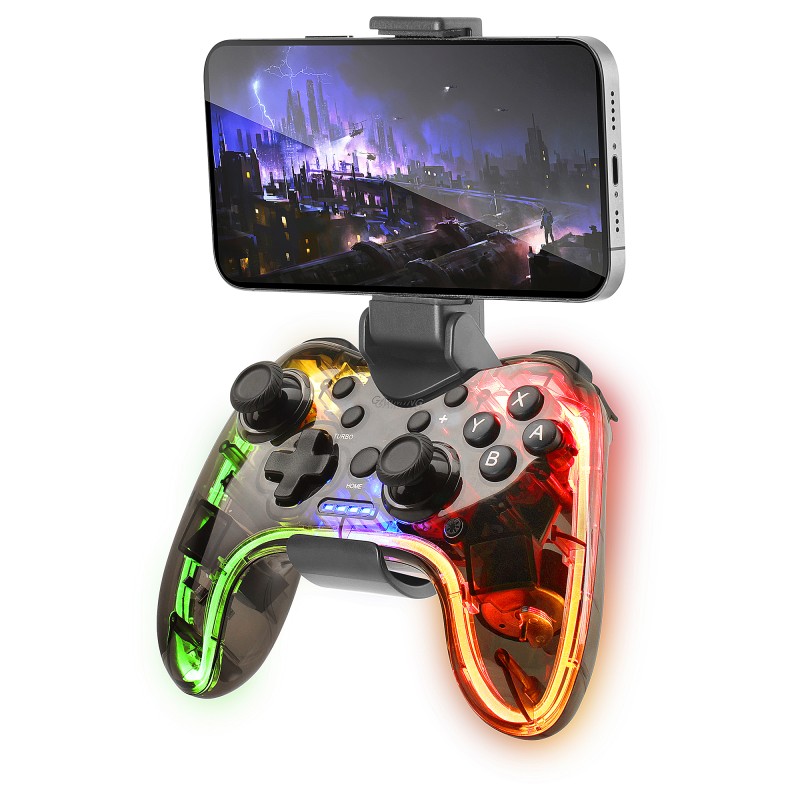 Mars Gaming Gamepad Bluetooth 5.0, RGB Neon, Adaptador Smartphone, Giroscopio Vibración, Joysticks Analógicos, Mando Switch, PC, Mac, Android, iOS,