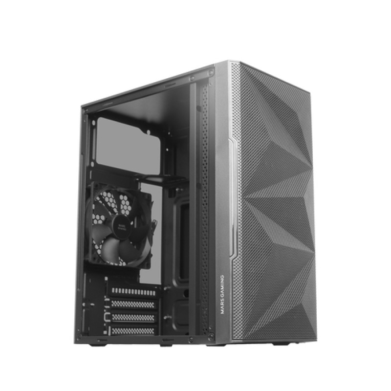 Mars Gaming MC-1500, Caja Compacta MicroATX, Ventana Lateral Cristal Templado, Diseño Frontal Total-Mesh Geométrico, 1x Ventilador FDB Ultra-Silenci