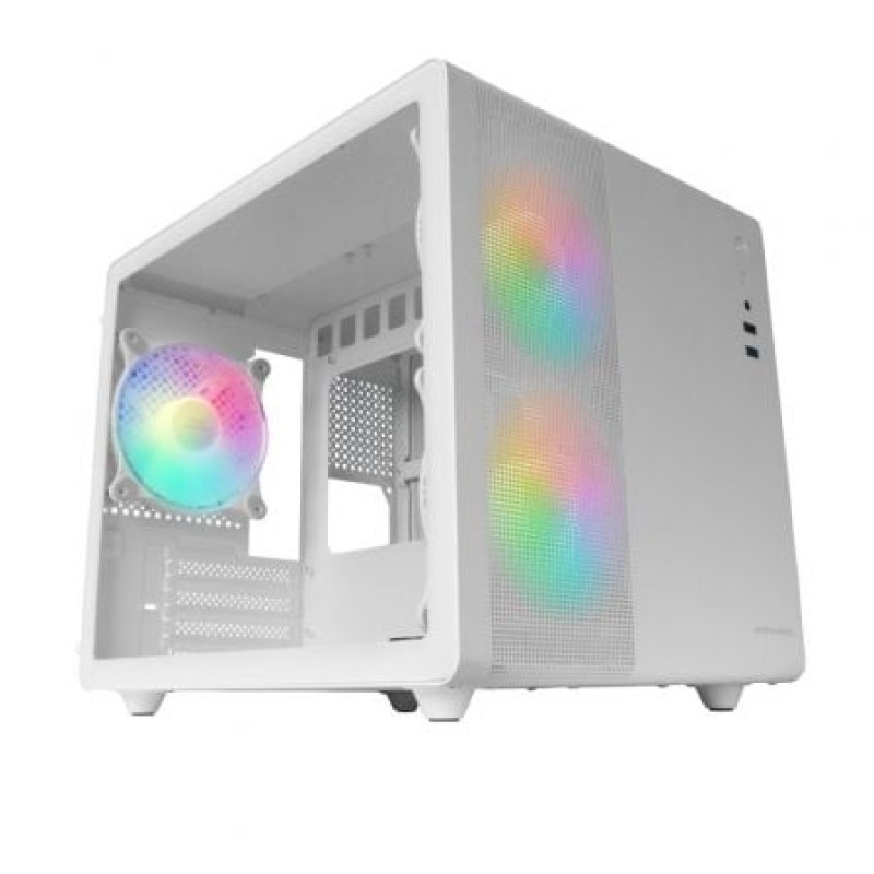 Mars Gaming MC-400, Caja Gaming Compacta Micro-ATX, Ventana Lateral Completa Cristal Templado, 3X Ventiladores FRGB 120mm, Panel Lateral Completo Mesh