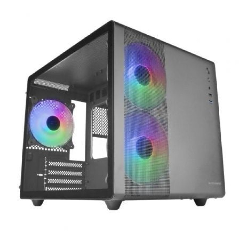 Mars Gaming MC-400 Negro, Caja Gaming Compacta Micro-ATX, Ventana Lateral Completa Cristal Templado, 3x Ventiladores FRGB 120mm, Panel Lateral Complet