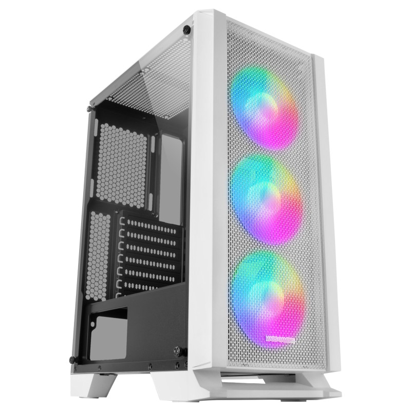 Mars Gaming MC-C, Caja PC ATX, Panel Frontal Metal-Mesh, Cristal Templado, 3 Ventiladores Frontales FRGB 120mm, Blanco