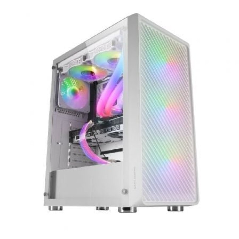 Mars Gaming MC-F, Semitorre Gaming ATX, Ventana Completa Cristal Templado, Frontal Metal-Mesh, 4X Ventiladores ARGB 120mm, Blanco