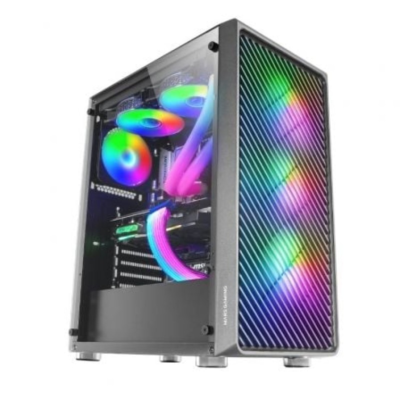 Mars Gaming MC-F, Semitorre Gaming ATX, Ventana Completa Cristal Templado, Frontal Metal-Mesh, 4X Ventiladores ARGB 120mm, Negro