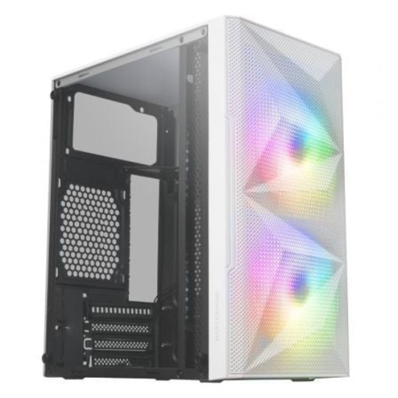 Mars Gaming MC-ME Blanco, Caja Gaming Compacta MicroATX, Ventana Lateral Completa Cristal Templado, Diseño Frontal Total-Mesh Geométrico, 2X Ventila