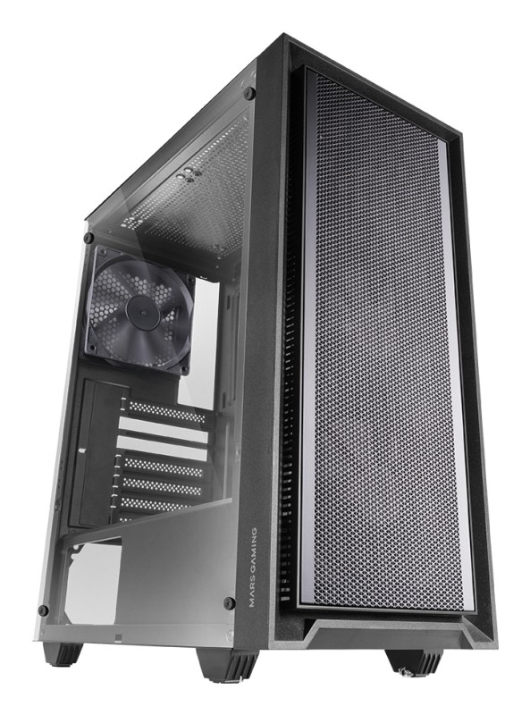 Mars Gaming MC-PMAX, Caja Profesional ATX, 4x Ventiladores FDB 120mm, Panel Frontal Mesh, Ventana Lateral Cristal Templado, Semitorre PC con Diseño D