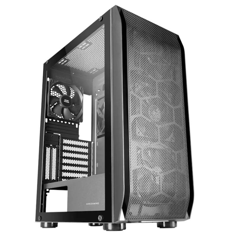 Mars Gaming MC-PRO2, Torre Profesional E-ATX, Sistema CPU Freezer, 5 Ventiladores Ultra-silenciosos y Frontal Metal-Mesh, Color Negro