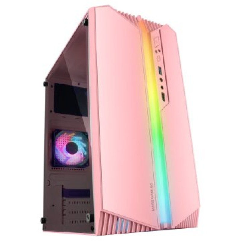 Mars Gaming MC-S1, Caja PC Compacta Gaming Micro-ATX, Iluminación ARGB 12 Modos, Ventilador FRGB, Ventana Lateral Completa RGB, Rosa