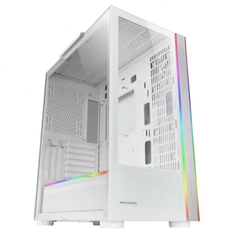 Mars Gaming MC-ULTRA, Torre Gaming Custom XXL E-ATX, Doble Tira LED ARGB, Doble Ventana Cristal Templado, Estructura Cámara Dual Vertical, Blanco, To