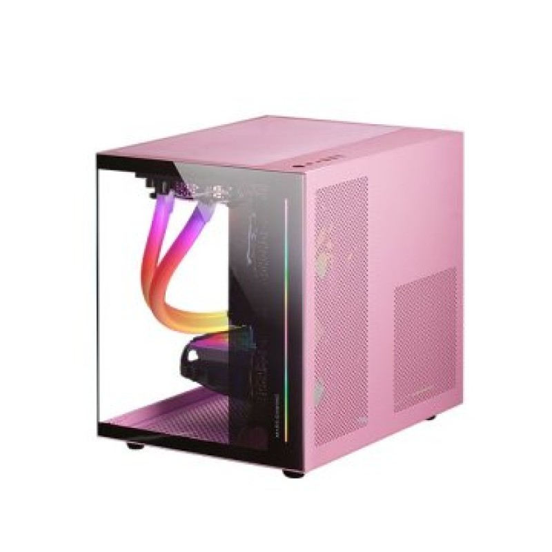 Mars Gaming MC-VIEW Rosa, Caja Minitorre Gaming Micro-ATX, Cristal Templado 90° Sin Marco, Estructura Modular Doble Cámara, Soporte Completo para Re