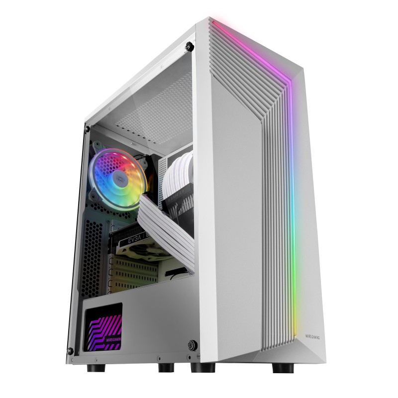 Mars Gaming MC-X7 Blanco Caja PC Gaming ATX Frontal ARGB Ventilador 12cm RGB Ventana Lateral Completa
