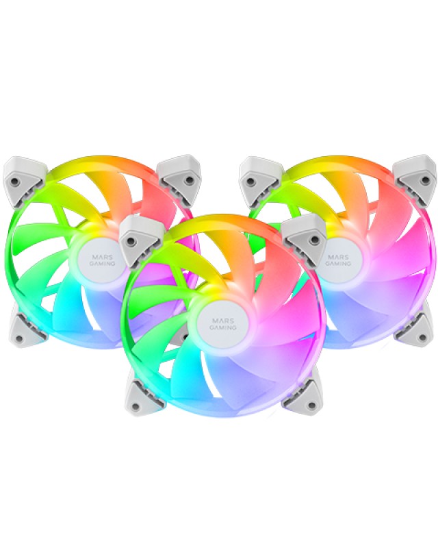 Mars Gaming MF-3AR, Kit 3x Ventiladores 120mm FDB, Aspas Invertidas, Iluminación ARGB 360° Sin Marco, Iluminación Anillo Completa, Ventiladores PC