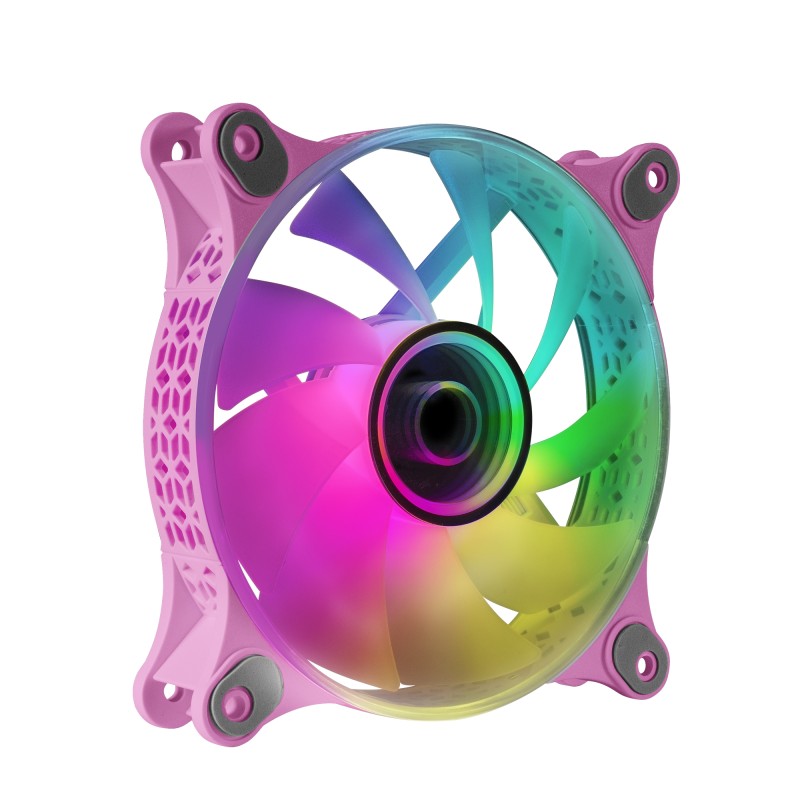 Mars Gaming MF-3D Rosa, Ventilador ARGB 360° 12cm, Espejo Infinito 3D, Sistema Anti-vibraciones, Ultra-silencioso, Compatibilidad Total