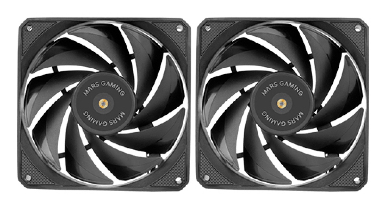 Mars Gaming MF-NCLX2, Kit 2x Ventiladores Ultrasilenciosos 120mm, Diseño Aspas Híbridas, Ventiladores 2en1 con Rodamiento FDB de Cobre Hiperbalancea