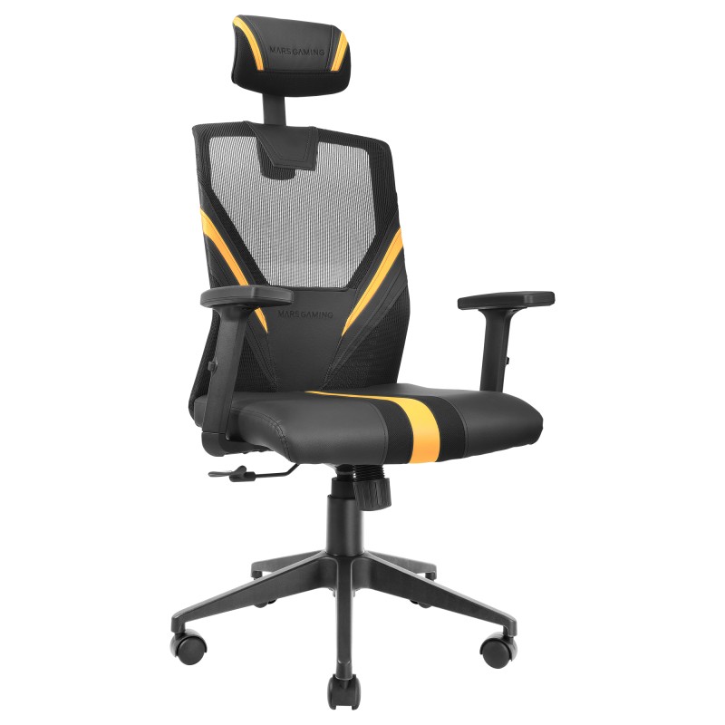 Mars Gaming MGC-ERGO Amarillo Silla Gaming Ergonómica Malla Transpirable Soporte Ajustable Cervical + Lumbar + Reposabrazos