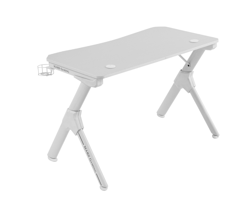 Mars Gaming MGD, Mesa Ergonómica Gaming, Soporte Auriculares y Bebidas, Escritorio PC, 110x60cm, Blanco