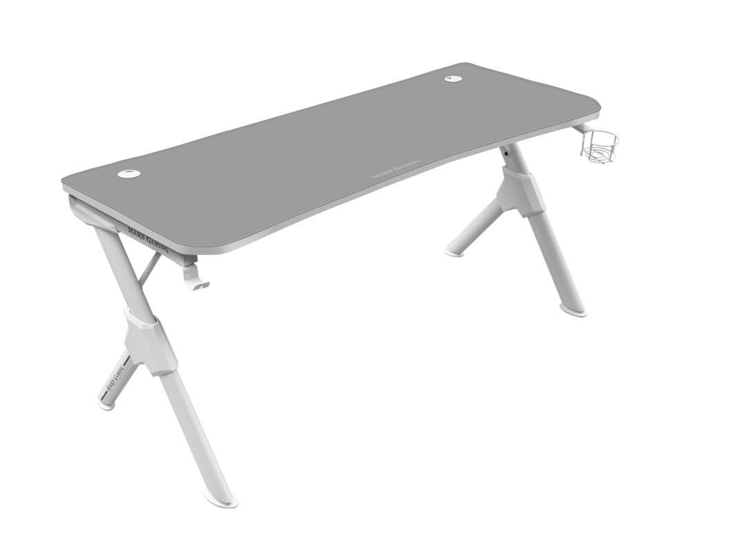 Mars Gaming MGD140, Escritorio Ergonómica Gaming, Soporte Auriculares y Bebidas, Escritorio PC, 140x60cm, Blanco