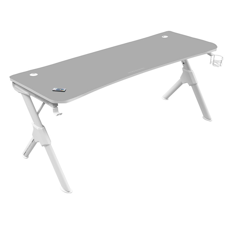 Mars Gaming MGDXL, Mesa Gaming Ergonómica, Soporte Auriculares y Bebida, Escritorio PC, 160x60cm, Blanco