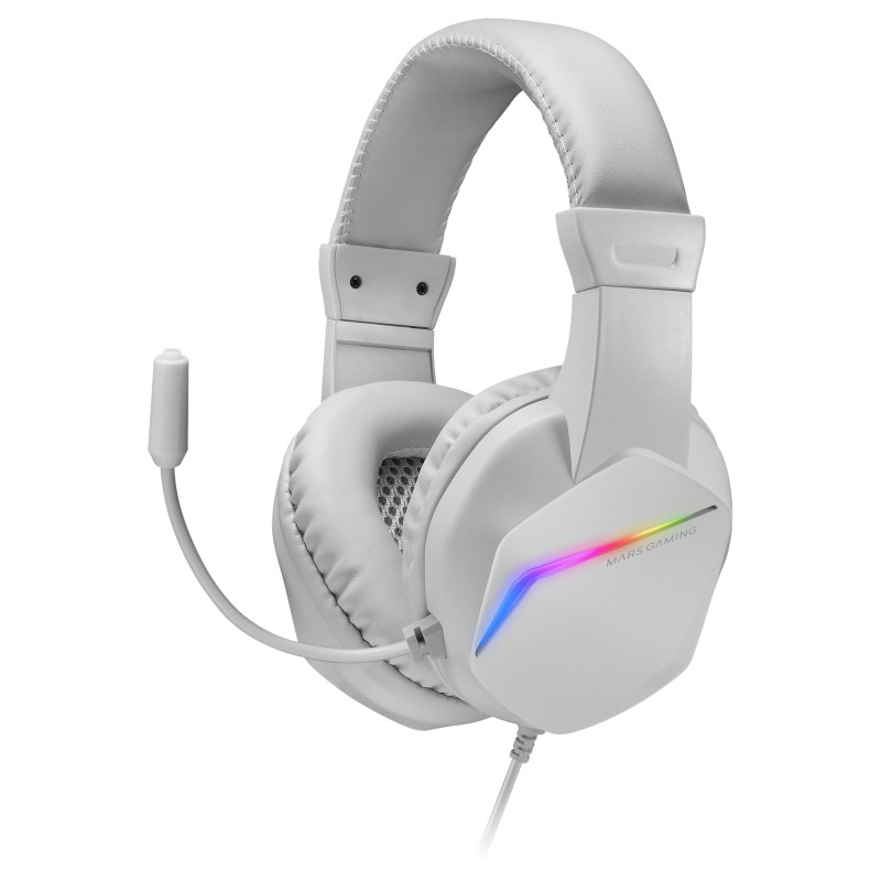 Mars Gaming MH122 Blanco, Cascos Gaming FRGB Over Ear con Micrófono, Sonido HiFi, Cancelación de Sonido, Ultraligeros, PS4 PS5 Xbox Switch Tablet Wi