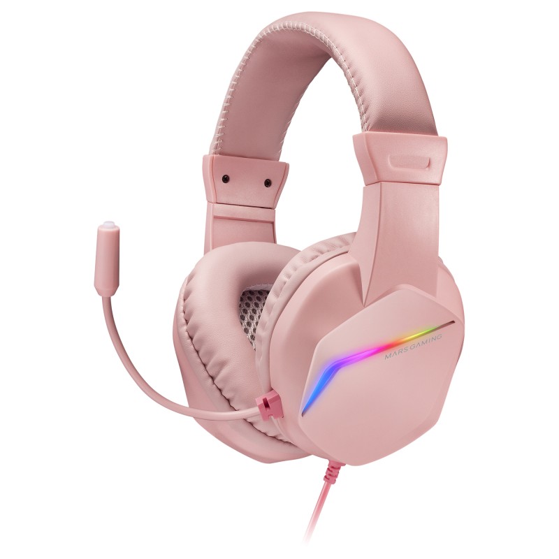 Mars Gaming MH122 Rosa, Cascos Gaming FRGB Over Ear con Micrófono, Sonido HiFi, Cancelación de Sonido, Ultraligeros, PS4 PS5 Xbox Switch Tablet Wind