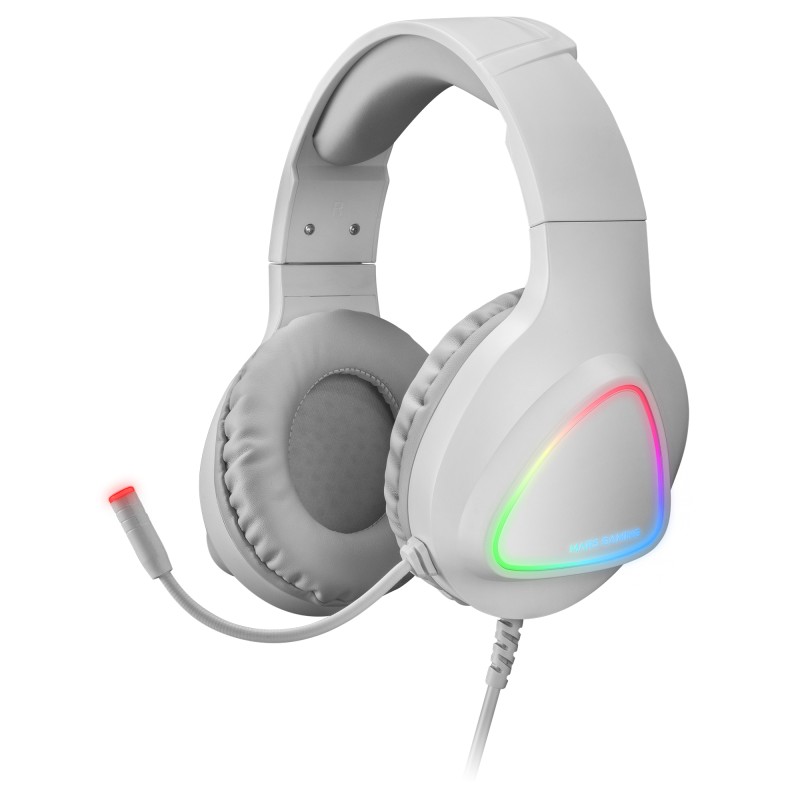 Mars Gaming MH222 Blanco, Cascos Gaming RGB Over Ear con Micrófono, Sonido HiFi, Cancelación de Sonido, Ultraligeros, PS4 PS5 Xbox Switch Tablet Win