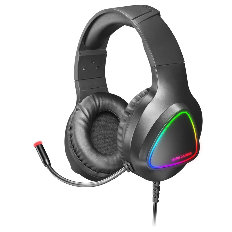 Mars Gaming MH222 Negro, Cascos Gaming RGB Over Ear con Micrófono, Sonido HiFi, Cancelación de Sonido, Ultraligeros, PS4 PS5 Xbox Switch Tablet Wind
