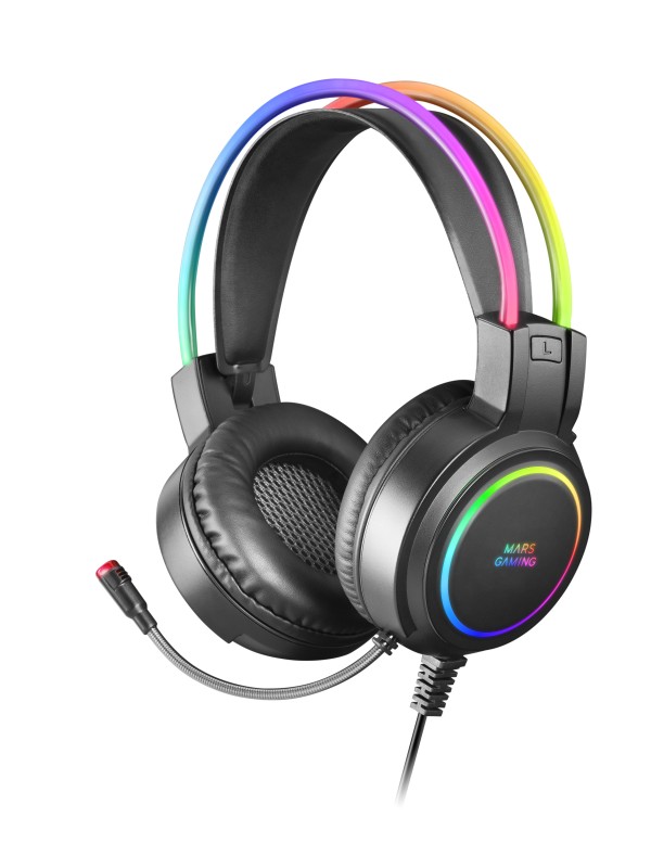 Mars Gaming MHRGB, Cascos Gaming RGB + Micro Flexible, Negro