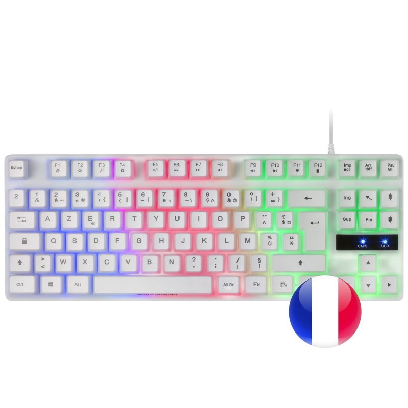 Mars Gaming MK02 Blanco Teclado Gaming H-Mech FRGB TKL Antighosting Idioma Francés