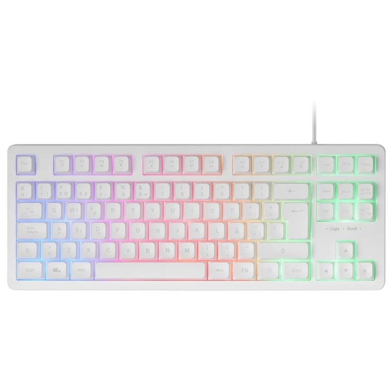 Mars Gaming MK023, Teclado Gaming TKL, Tecnología Híbrida H-Mech, Iluminación FRGB Rainbow, Anti-ghosting, Compatibilidad Universal, Blanco, Idioma