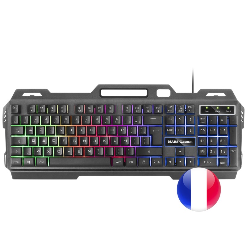 Mars Gaming MK120FR Teclado Gaming FRGB Aluminio Antighosting Soporte Smartphone Gris y Negro Idioma Francés