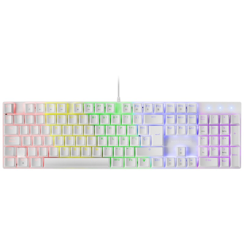 Mars Gaming MK422 Blanco Teclado Mecánico Gaming RGB Antighosting Switch Mecánico Azul Idioma Español