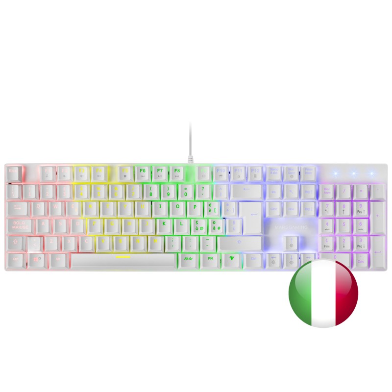 Mars Gaming MK422 Blanco, Teclado Mecánico Gaming RGB, Antighosting, Switch Mecánico Rojo, Idioma Italiano