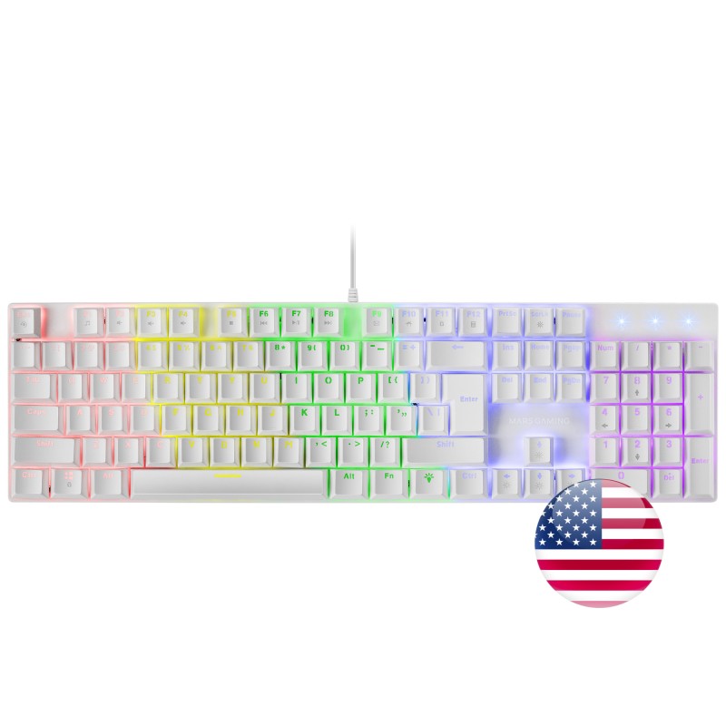 Mars Gaming MK422 Blanco Teclado Mecánico Gaming RGB Antighosting Switch Mecánico Rojo Idioma US