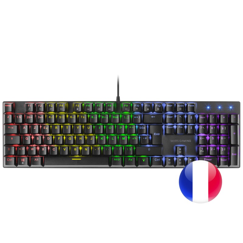 Mars Gaming MK422 Negro, Teclado Mecánico Gaming RGB, Antighosting, Switch Mecánico Marrón, Idioma Francés