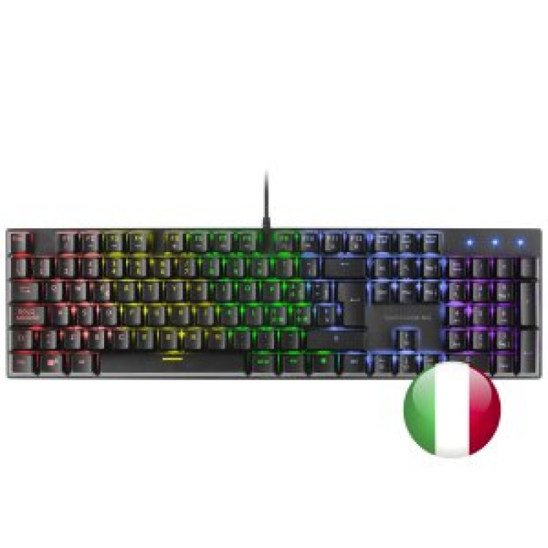 Mars Gaming MK422 Negro, Teclado Mecánico Gaming RGB, Antighosting, Switch Mecánico Rojo, Idioma Italiano
