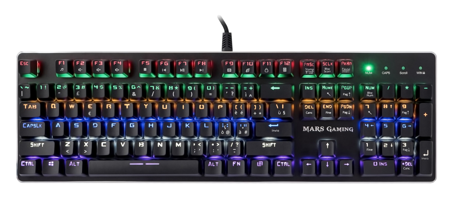 Mars Gaming MK4RITALY Teclado Mecánico RGB Flow Antighosting Switch OUTEMU Rojo Doble Idioma Italiano-Inglés