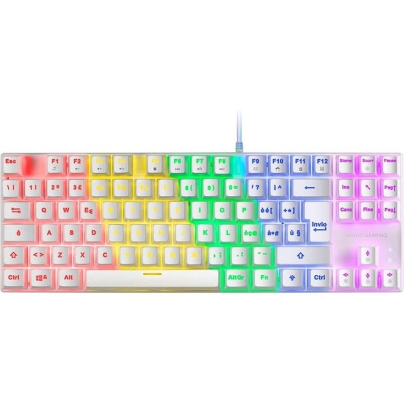 Mars Gaming MK80 Blanco, Teclado Gaming Mecánico TKL FRGB, Antighosting, Switch Mecánico Rojo, Idioma Italiano