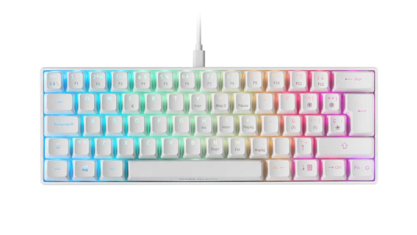 Mars Gaming MKMINIWBRES Teclado Mecánico Ultra-Compacto Full RGB Chroma Switch OUTEMU PRO Marrón Blanco Idioma Español