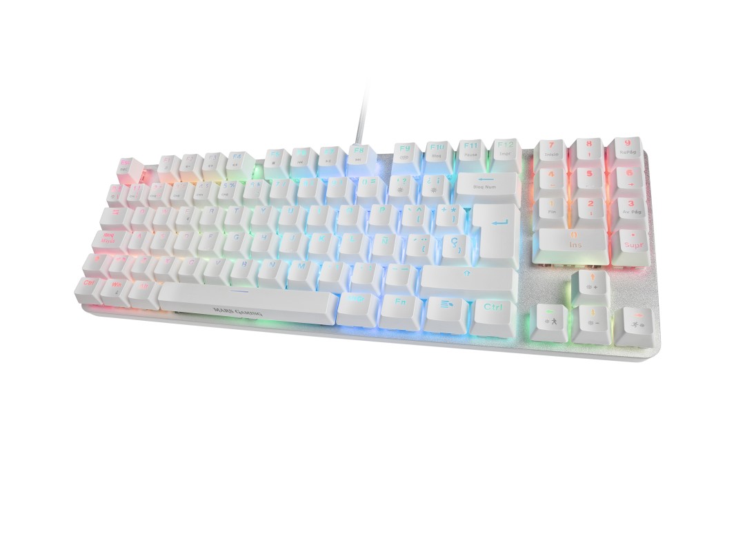Mars Gaming MKREVOPROWBRES Blanco, Teclado Gaming RGB Mecánico, TKL+ NUM, Switch Marrón, Español