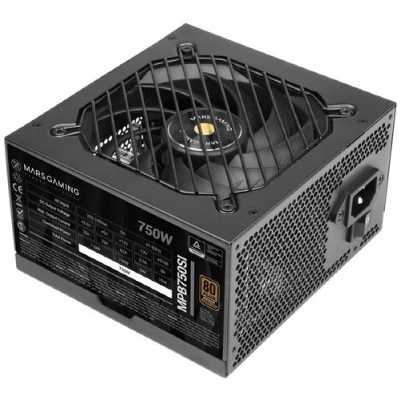 Mars Gaming MPB750SI, Fuente Alimentación PC ATX 750W, 7 Años Garantía, 80Plus Bronze 230V, 90% Eficiencia, Ventilador SI Extreme Silence con Núcl