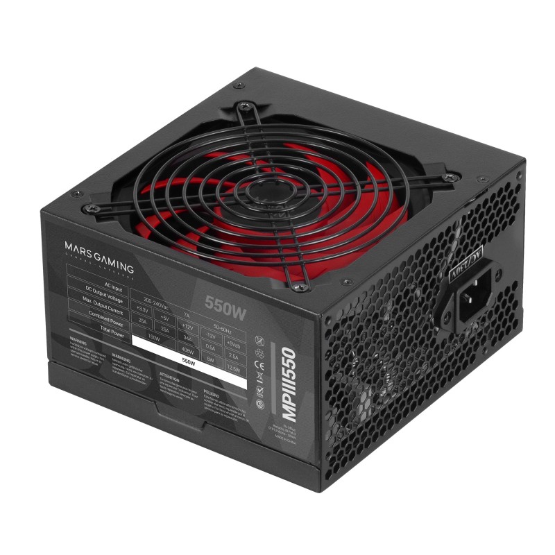 Mars Gaming MPIII550 Fuente Alimentación PC 550W ATX 85% Eficiencia 5 Años Garantía