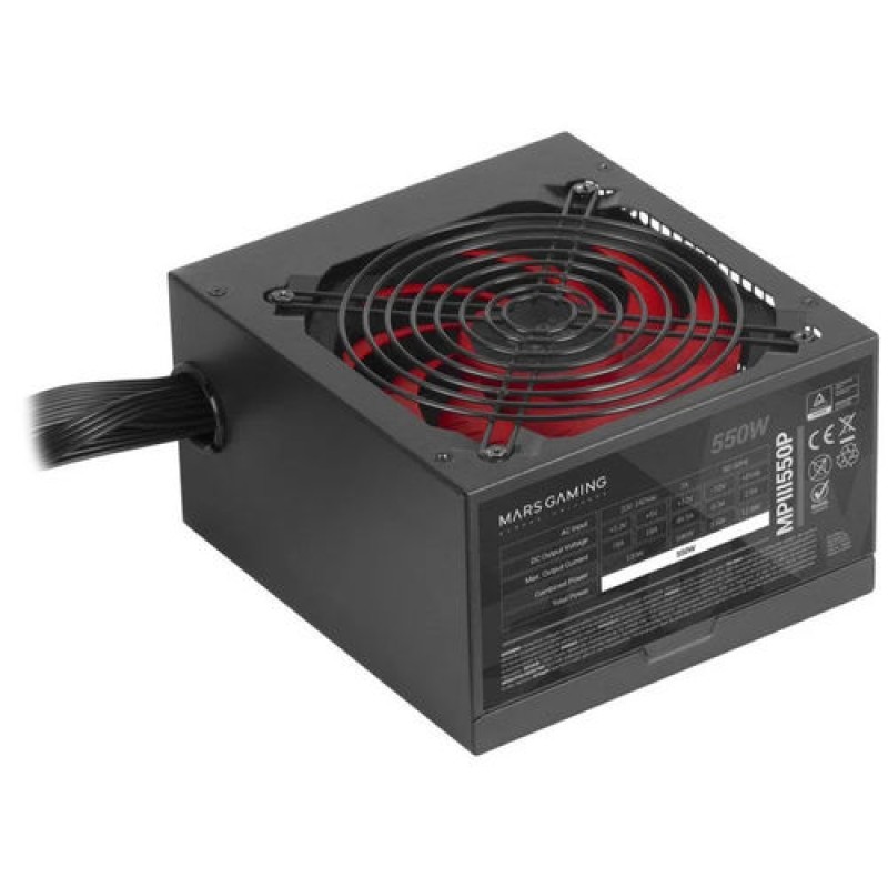 Mars Gaming MPIII550P, Fuente Alimentación PC ATX 550W, 5 Años de Garantía, 85% Eficiencia, Sistema Digital APFC, Ventilador FDB 120mm AI-RPM, Tecn