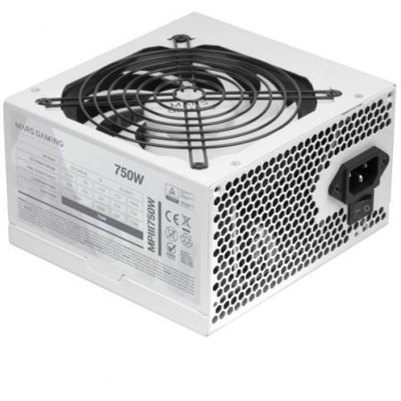 Mars Gaming MPIII750, Fuente Alimentación PC ATX 750W, 5 Años de Garantía, 85% Eficiencia, Sistema Digital APFC, Ventilador FDB 120mm AI-RPM, Tecno