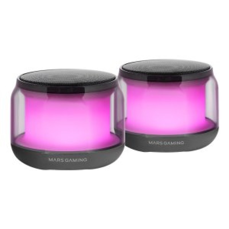 Mars Gaming MS-AURA, Altavoces Bluetooth 5.3, Chipset DSP Personalizado 15W, Iluminación RGB con Diseño ClearView 360º, Altavoces Compactos con Caj