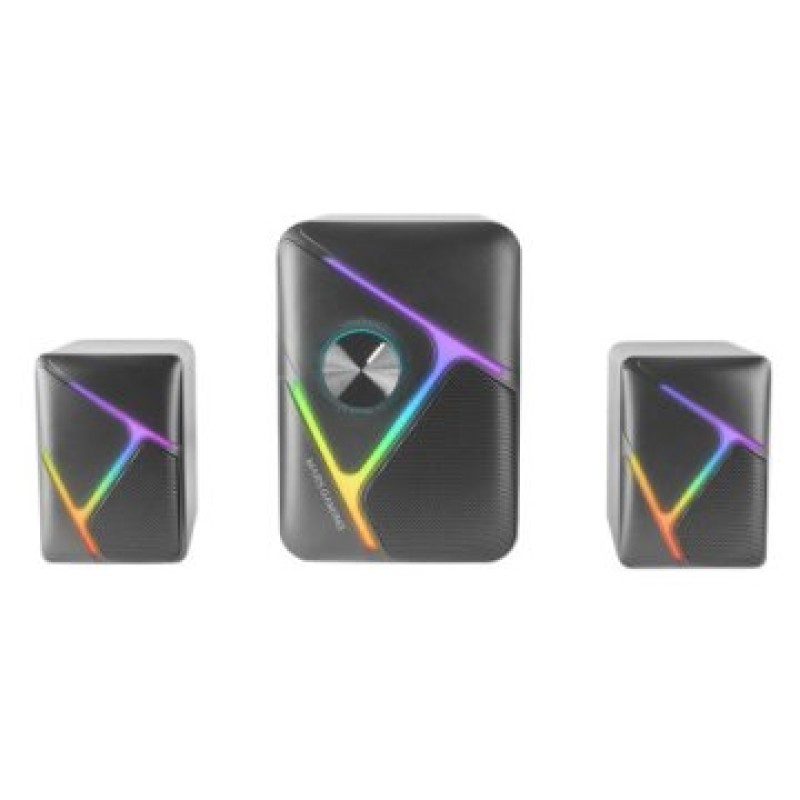 Mars Gaming MS-H21, Altavoces Gaming RGB 2.1 y Subwoofer 35W, Sistema Drivers Invertidos 3D Surround, Altavoces Compactos con Iluminación Dinámica R