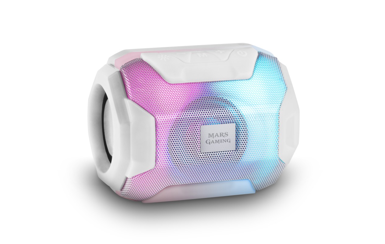 Mars Gaming MSBAXW, Altavoz Bluetooth RGB, Compacto,10W, USB/MicroSD/Radio, Blanco