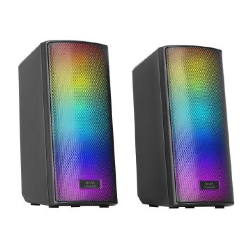 Mars Gaming MSRGB2, Altavoces Bluetooth 5.3 15W, Procesador de Sonido DSP, Iluminación RGB Dinámica, Frontal Total Mesh, Altavoces Compactos con Caj