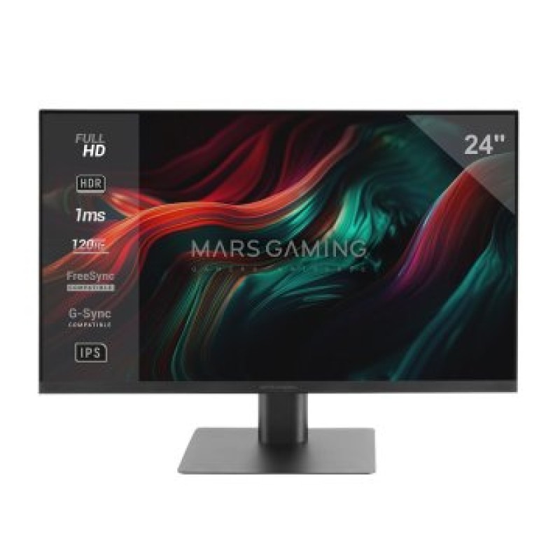 Mars Gaming MV-24, Monitor 24” IPS FHD 120Hz, HDR10 1ms, FreeSync y G-SYNC, Monitor PC con Altavoces Integrados, Inclinación 25°, Low Blue Light y