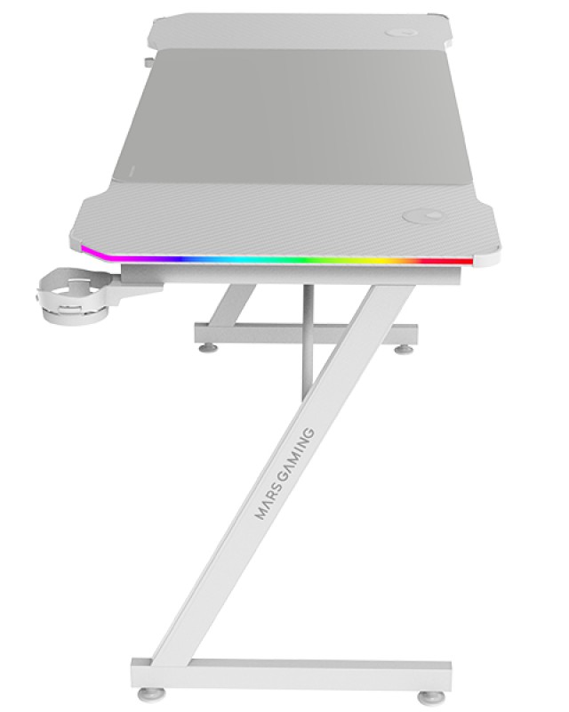 Mesa Mars Gaming Mgdx140rgbw Chasis Acero 140x60x75 Fibra De Carbono Rgb Mando Gestion Cables Blanco