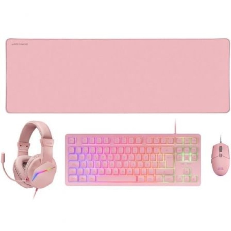 PACK TECLADO MOUSE HEADSET Y ALFOMBRILLA MARS GAMING MCP-RGB3 PINK TECLADO TKL H-MECH RED MOUSE RGB FLOW 3200DPI HEADSET FRGB ANC ALFOMBRILLA XXL