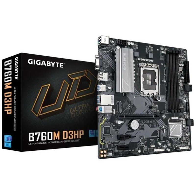 PLACA GIGABYTE B760M D3HP,INTEL,1700,B760,4DDR5,256GB,VGA+HDMI+DP,4SATA+2M.2,5USB3.2,GBLAN,MATX